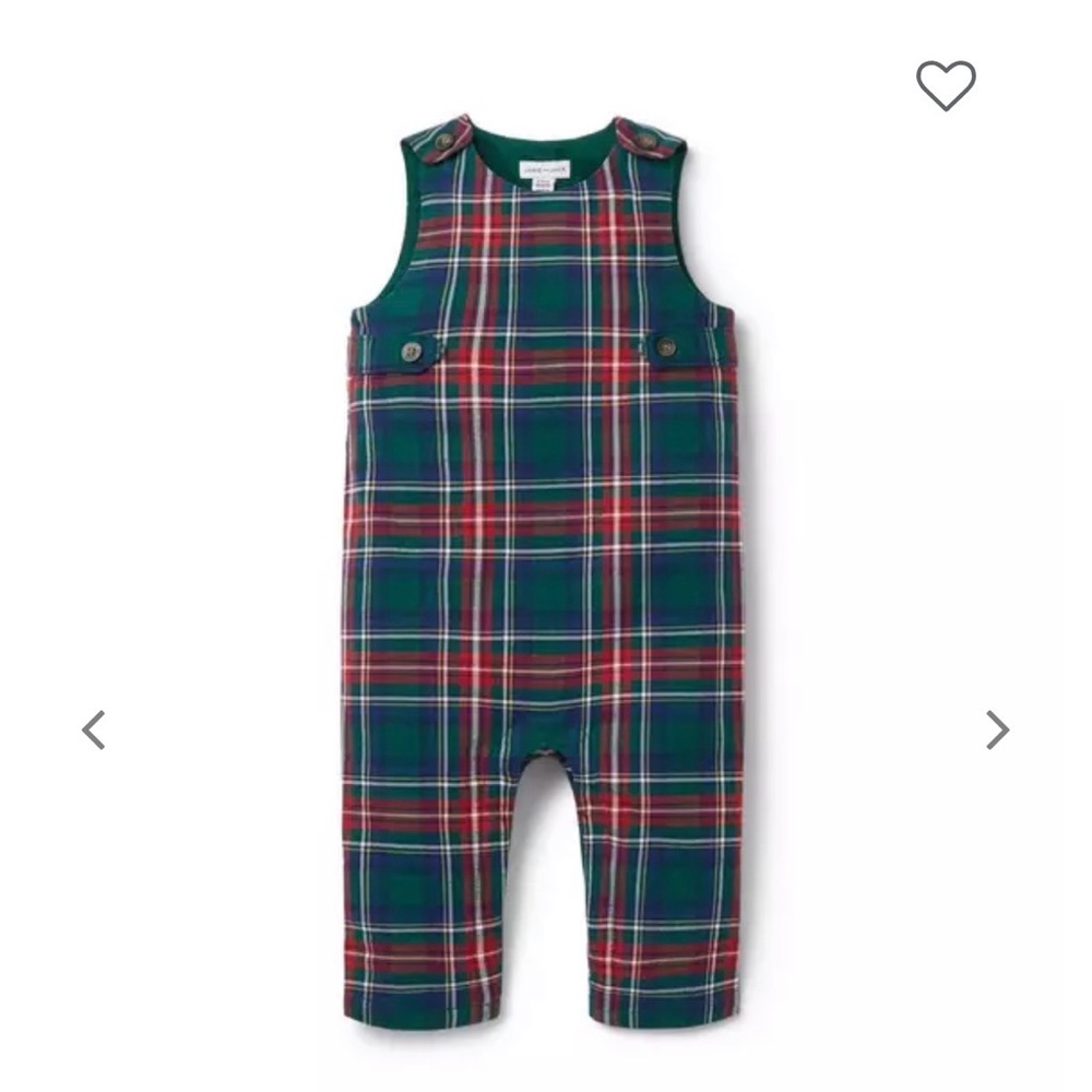 Janie and Jack Green Plaid Overalls